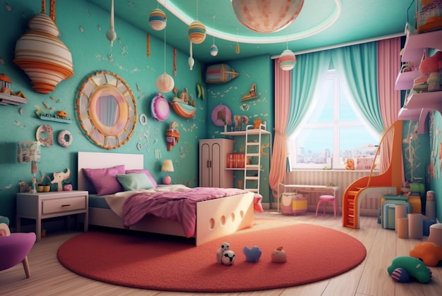 IA generativa de design de quarto infantil moderno e divertido