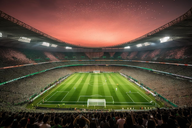 IA generativa de estádio de futebol lotado, vibrante e emocionante