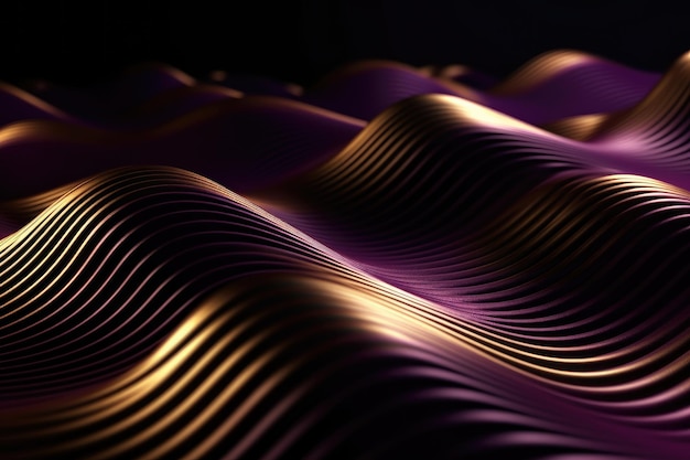 IA generativa de fundo 3D metálico dourado e roxo ondulado