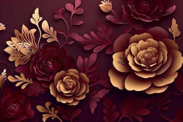 Ia generativa de fundo de papel de parede de design de ilustração floral de luxo