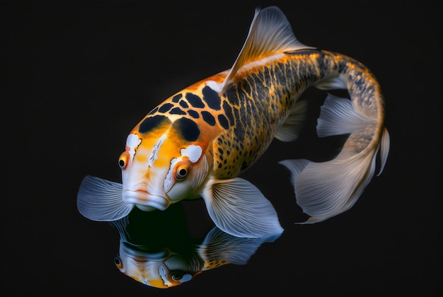 IA generativa de fundo preto isolado de peixes Koi