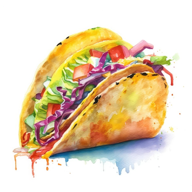 Ia generativa de ilustração em aquarela de taco