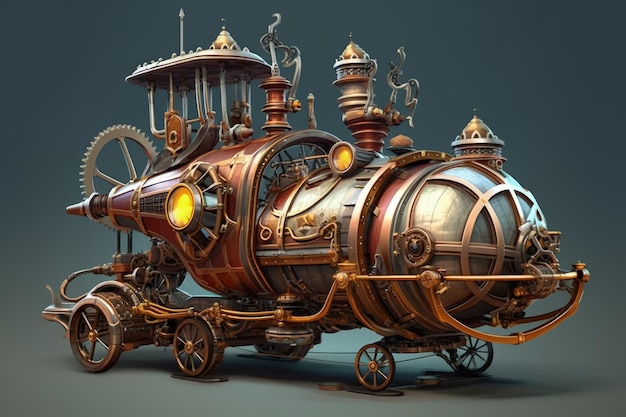 IA generativa de máquina do tempo Steampunk vintage