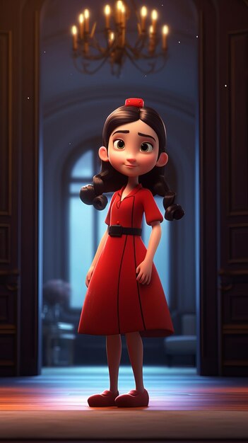 IA generativa de menina de vestido vermelho 3D