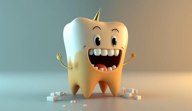 Foto ia generativa de personagem de desenho animado de dente feliz