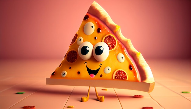 IA generativa de personagem de pizza de desenho animado fofo