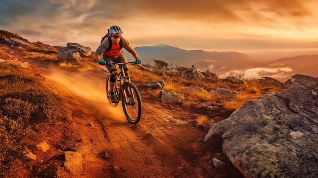 IA generativa de um ciclista ativo pedalando uma bicicleta em uma montanha