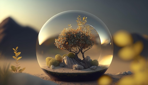 IA generativa de uma bola de cristal com uma árvore nela