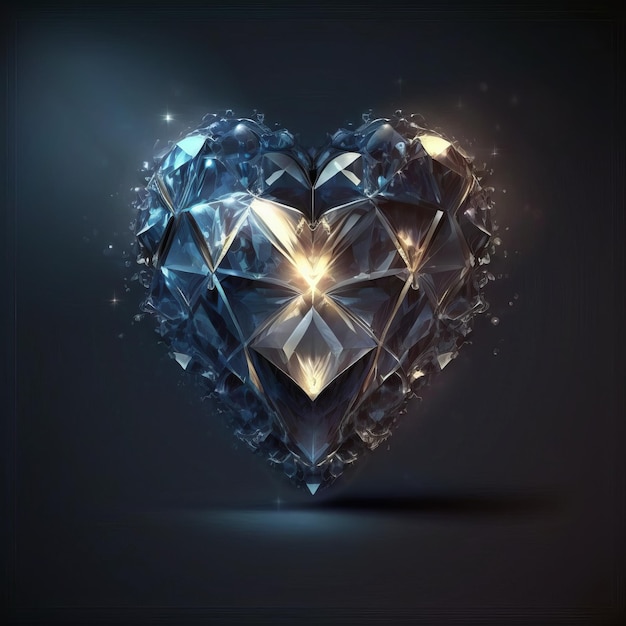 Una IA generativa de diamante brillante en forma de corazón