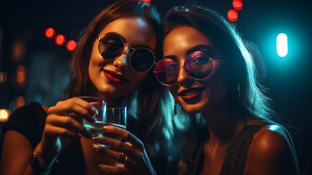 IA generativa dos amigos modelo disfrutando de bebidas en una fiesta del club