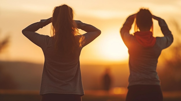 IA generativa Dos mujeres Yoga al aire libre Atardecer