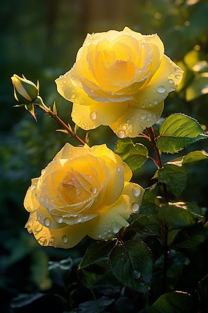 IA generativa Dos rosas de pétalos de rosa amarilla