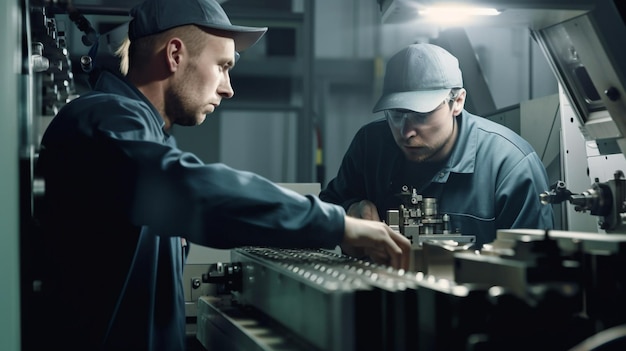 IA generativa dos trabajadores de fabricación trabajando en una máquina