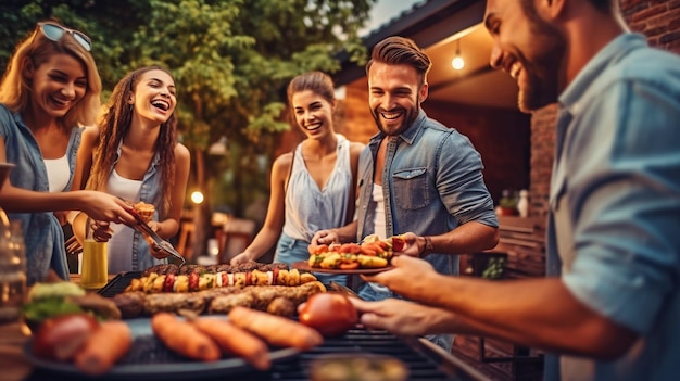 Foto ia generativa e amigos curtindo um churrasco