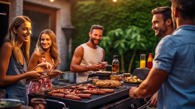 Foto ia generativa e amigos curtindo um churrasco