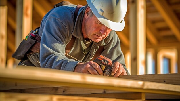 IA generativa e um carpinteiro construindo uma casa