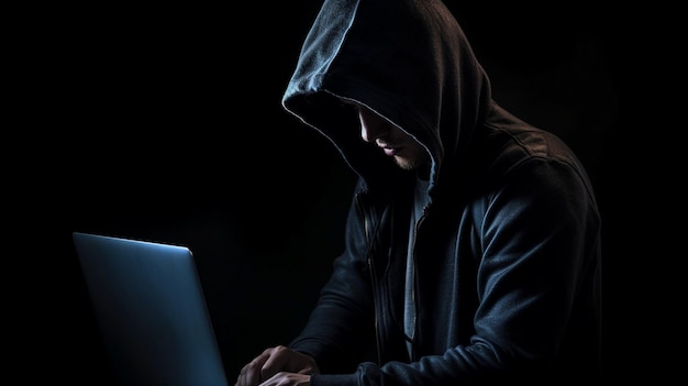 IA generativa e um laptop sendo usado por um hacker