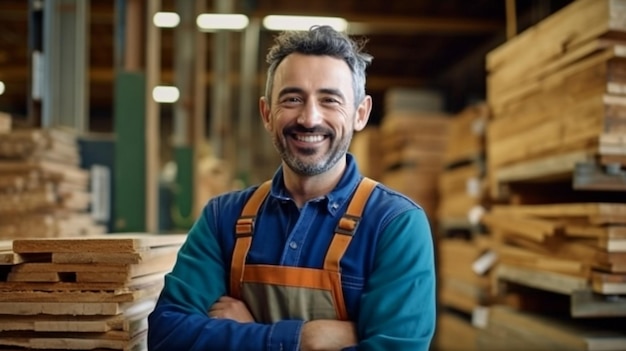 Foto ia generativa e um trabalhador de colarinho azul satisfeito