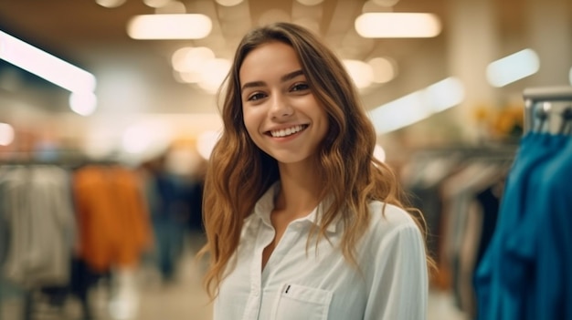 Foto ia generativa e uma jovem garota agradável fazendo compras