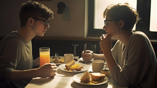 IA generativa e uma mulher tomando café da manhã