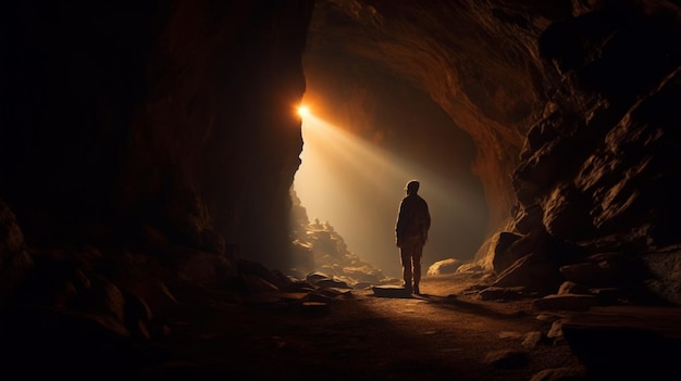 Foto ia generativa é usada para explorar um túnel de caverna escura abaixo