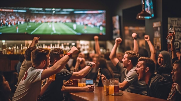 IA generativa é usada por fãs para assistir a um jogo enquanto consomem cerveja em um bar esportivo