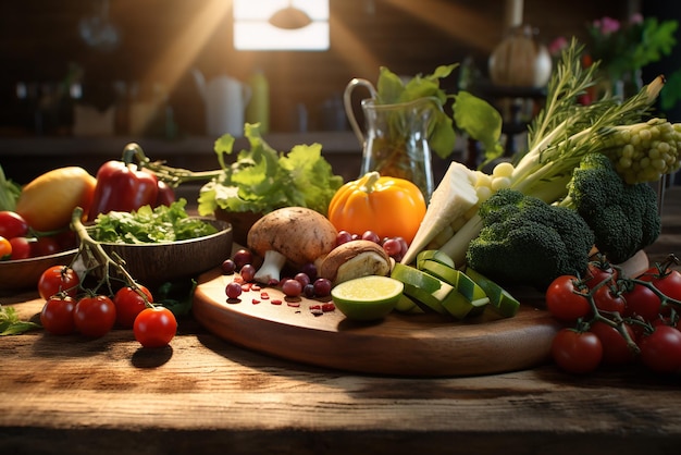 IA generativa em uma mesa há muitos tipos de vegetais frescos