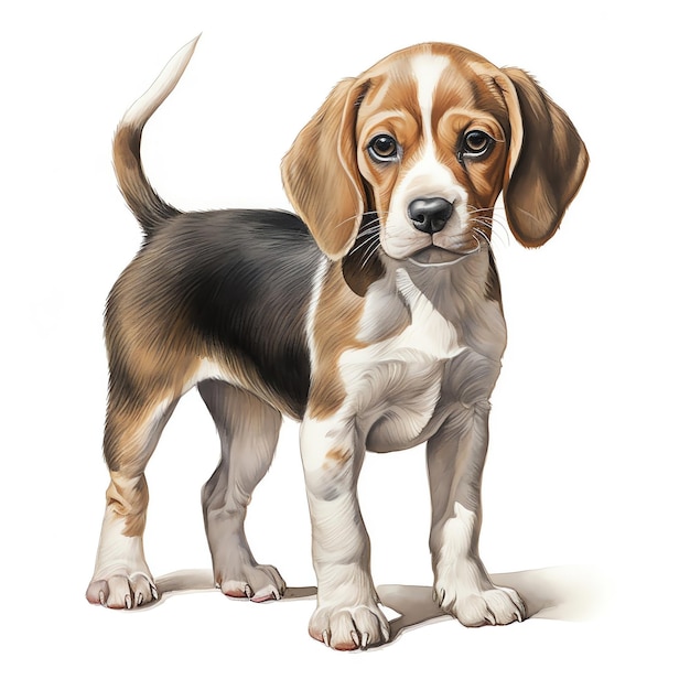 IA generativa Encantador bebé Beagle Cachorro adorable de pie en maravilla de acuarela