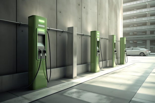 IA generativa una estación de carga eléctrica en un aparcamiento subterráneo