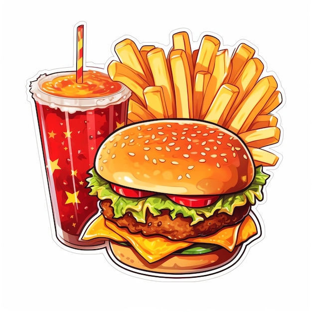 IA generativa Fast Food Delícia Hambúrguer em aquarela e combinação de batatas fritas Ilustração artística de um Fl