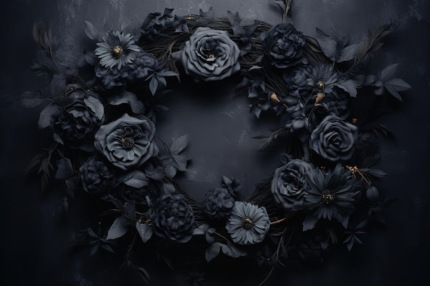 IA generativa Feche os canteiros de flores florescentes de incríveis flores negras no escuro mal-humorado