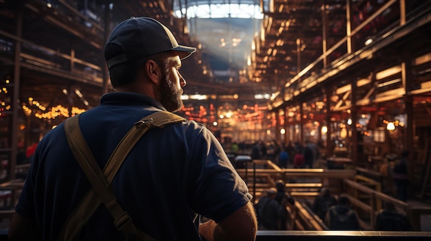 IA generativa feliz com o trabalhador da construção civil trabalhando no canteiro de obras