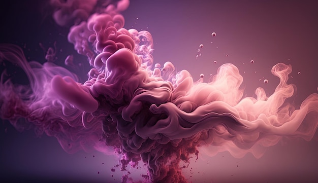 IA generativa Fluyendo humo rosa claro viva magenta con salpicaduras Banner de fluido suave