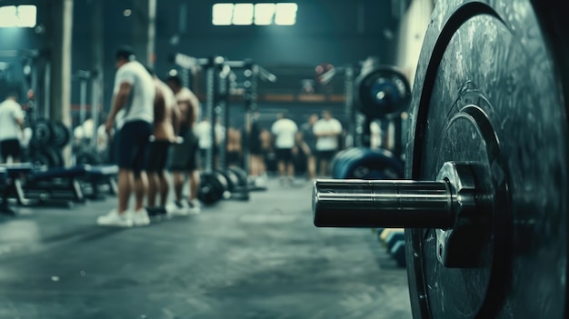 IA generativa Fondo interior borroso del gimnasio con personas haciendo ejercicio y barra