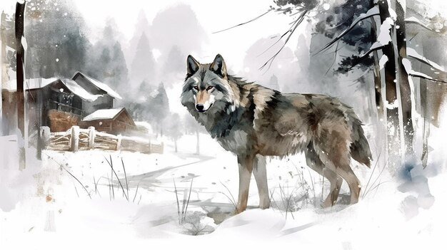 IA generativa Frostbound Majesty Un lobo en un paisaje invernal