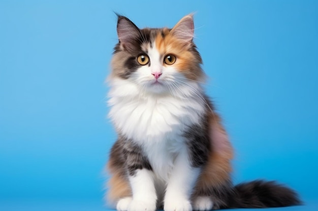 IA generativa Gato de calico jovem bonito de cabelo comprido ou torbie sentado