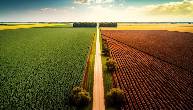 IA generativa Granja paisaje campos agrícolas hermoso campo camino rural Naturaleza