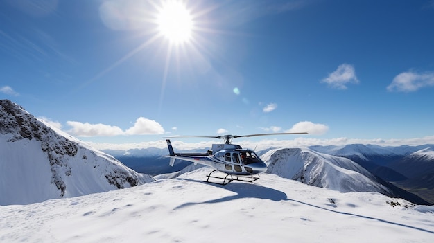 IA generativa y un helicóptero sobre montañas heladas