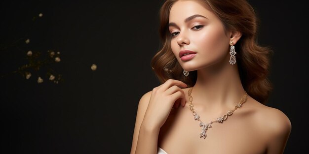 IA generativa Hermosa chica con joyas Mujer en un collar con un anillo