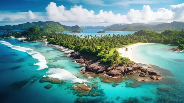 IA generativa Hermosa playa de Seychelles, vacaciones en el océano o en el paisaje marino en el paraíso