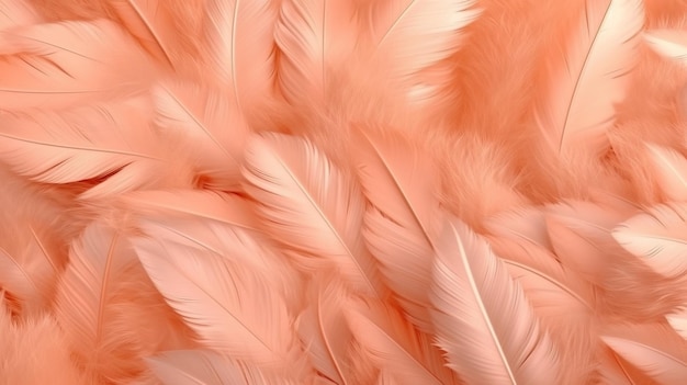 IA generativa Hermoso color naranja claro albaricoque plumas de primer plano fondo fotorrealista Pequeñas plumas naranjas esponjosas formando aleatoriamente dispersosx9