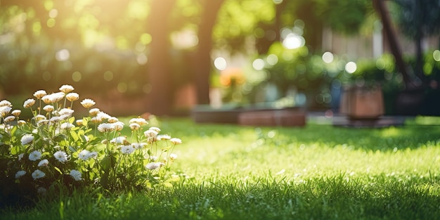 Foto ia generativa hermoso jardín privado de verano con muchas flores y plantas paisaje natural