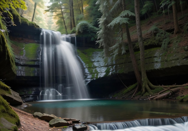 IA generativa de ilustración de bosque de cascada