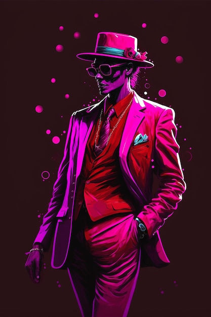 IA generativa Ilustración de retrato de hombre negro con traje magenta