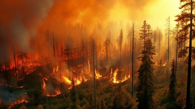 IA generativa Incêndios florestais queimando árvores