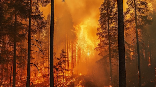 IA generativa Incêndios florestais queimando árvores