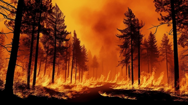IA generativa Incêndios florestais queimando árvores