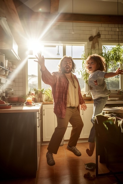 Foto ia generativa joven padre afroamericano cariñoso y positivo jugando con su hijo en casa la semana