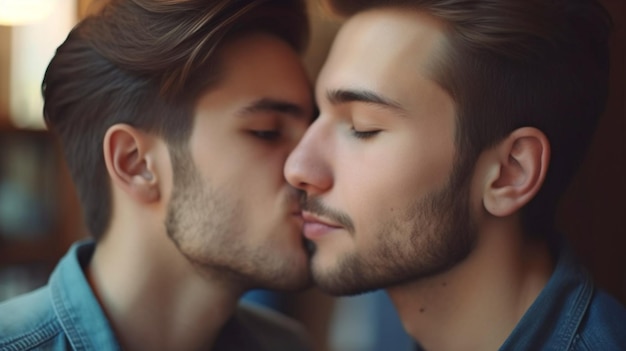 IA generativa LGBT dos besándose besándose jóvenes