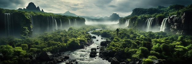 IA generativa Linda paisagem verde da floresta amazônica selva tropical com cachoeiras